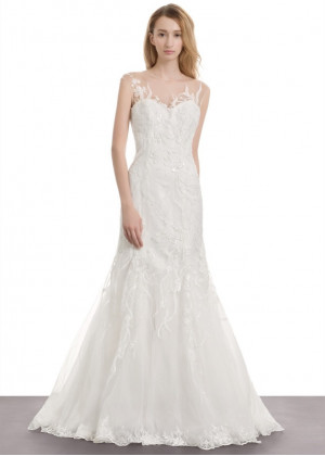 Ivory Sequined Lace Tulle Illusion Back Wedding Dress